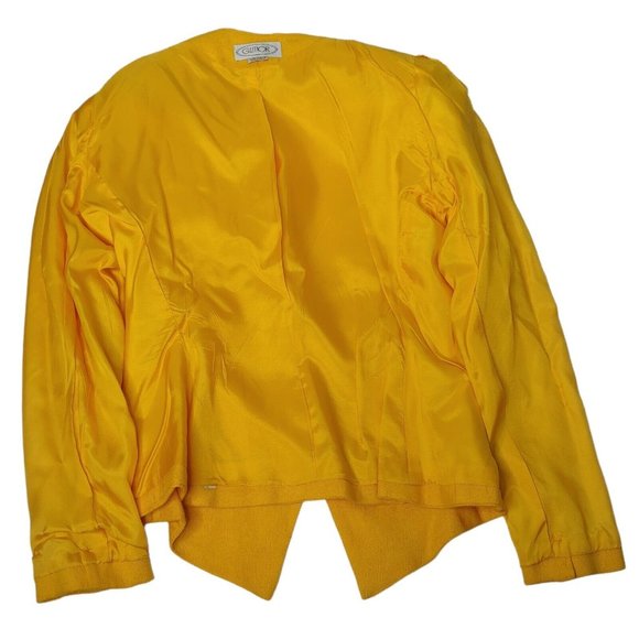 Vintage 80s Gilmor Womens 8 Blazer Button Floral Pocket Square Yellow Sunshine - Picture 6 of 12